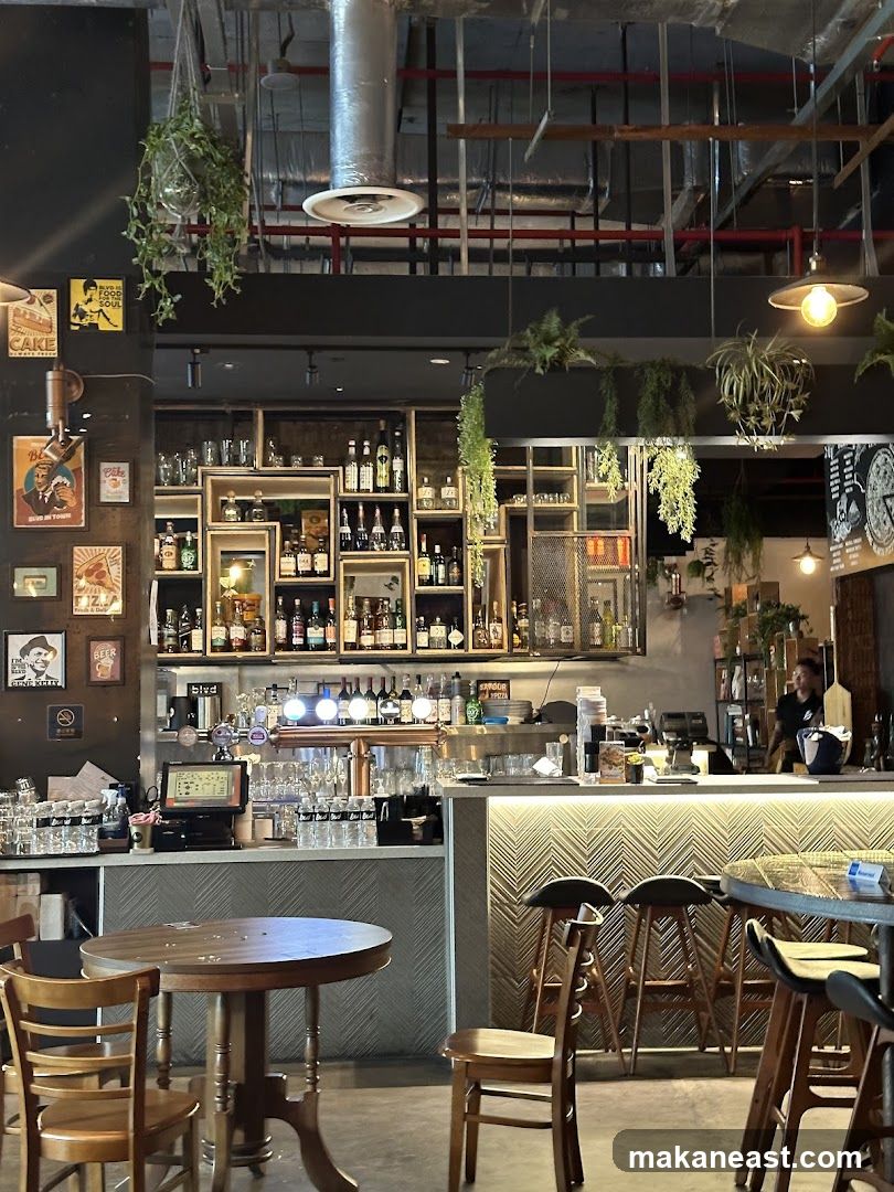 Bar Interior with Shelving and Seating