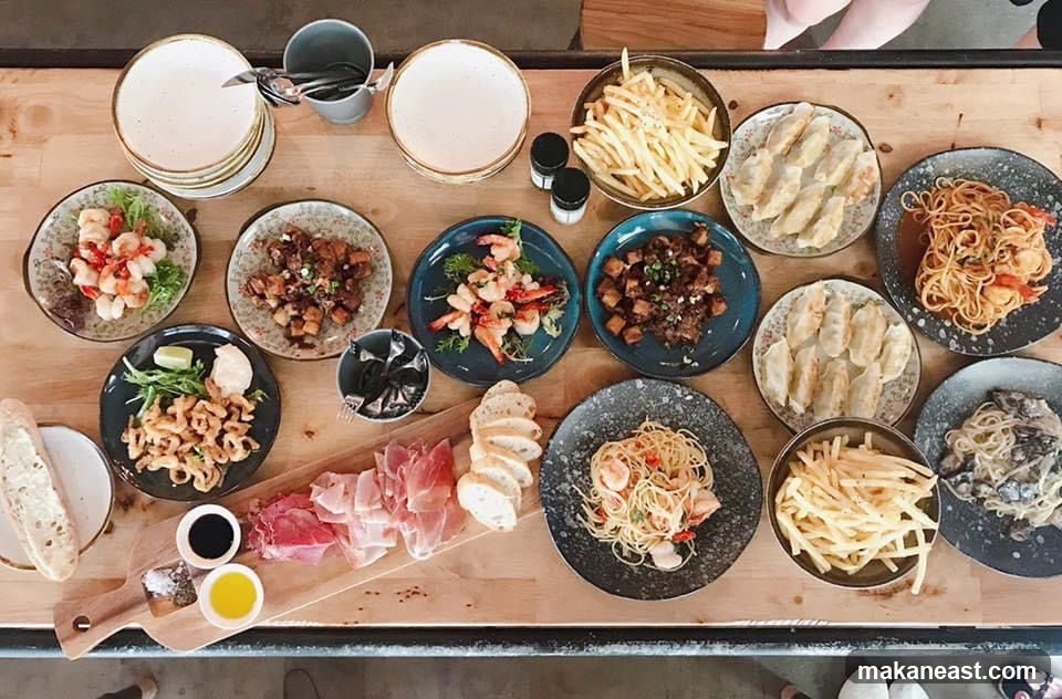 Assortment of Dishes on a Wooden Table