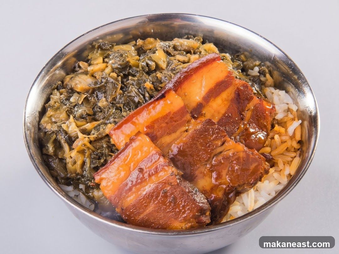 Braised Pork Belly with Rice and Pickled Greens