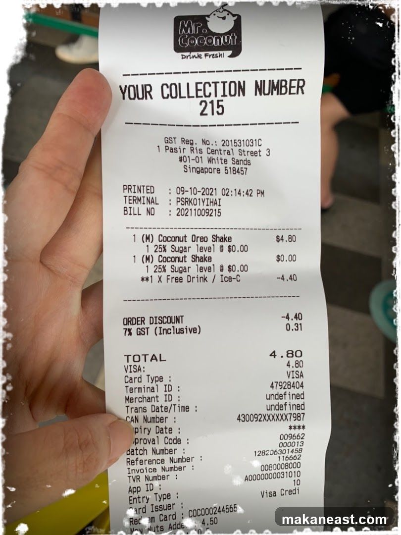 Mr. Coconut Receipt