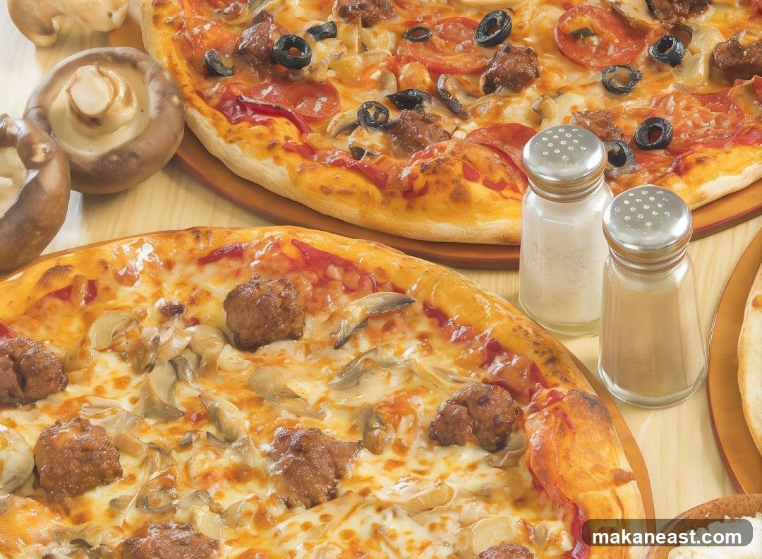Two Pizzas with Mushrooms and Meatballs