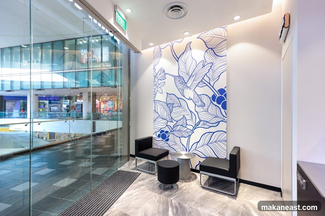 Modern Waiting Area with Floral Mural