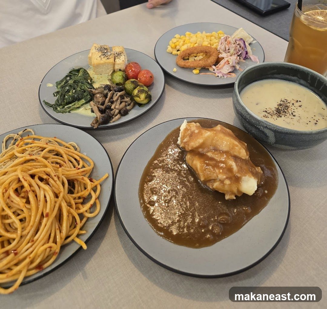 Plates of food on a table