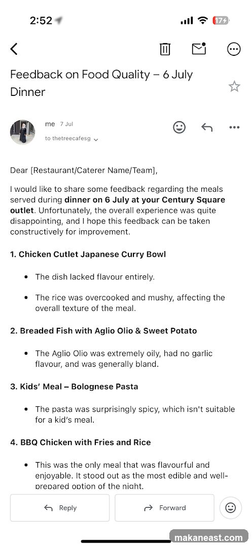 Feedback on Food Quality - 6 July Dinner