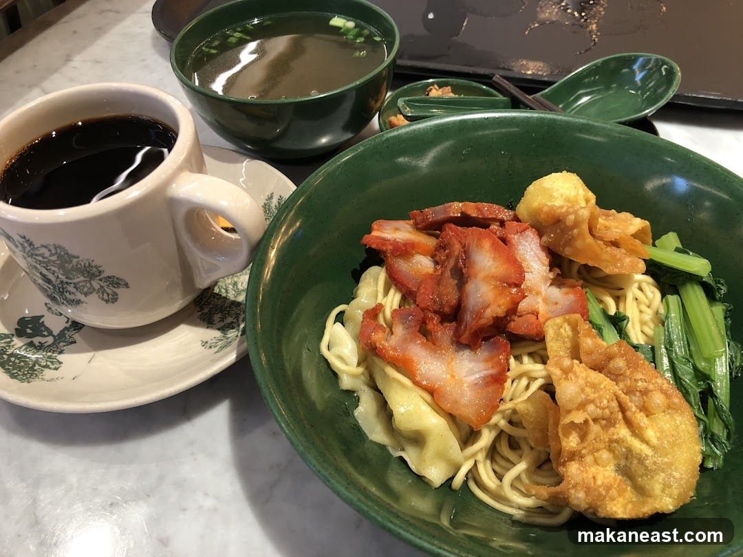 Noodle Dish with Coffee and Soup