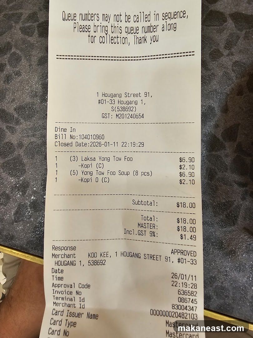 Receipt from Koo Kee