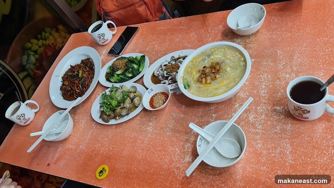 Table with various dishes and drinks
