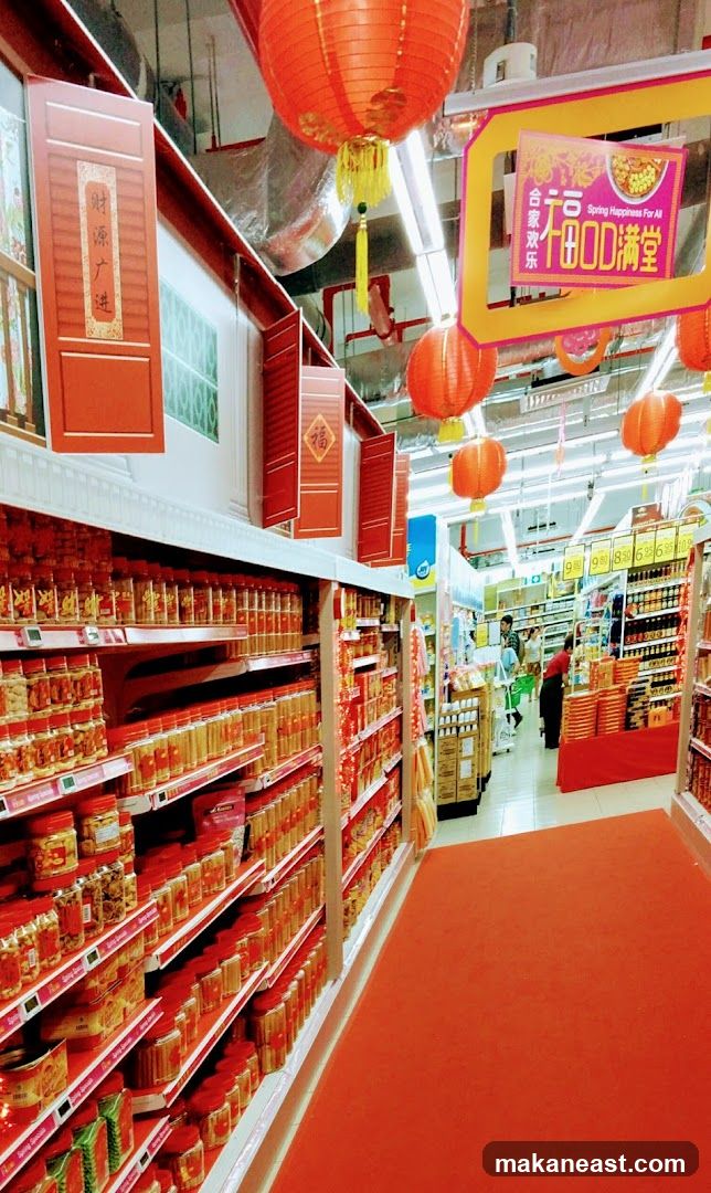 Supermarket aisle decorated for Chinese New Year