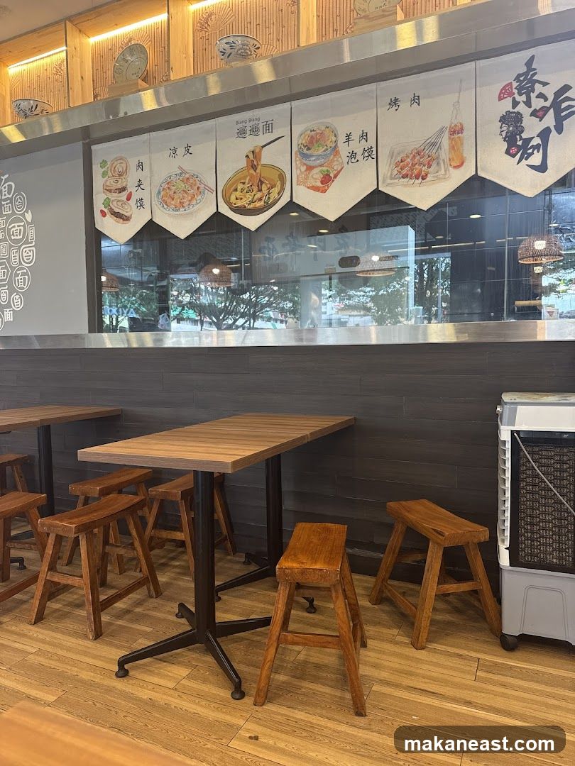 Restaurant Interior with Noodle Illustrations