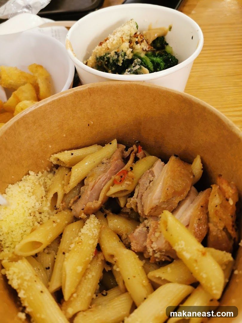 Penne Pasta with Meat and Broccoli Side