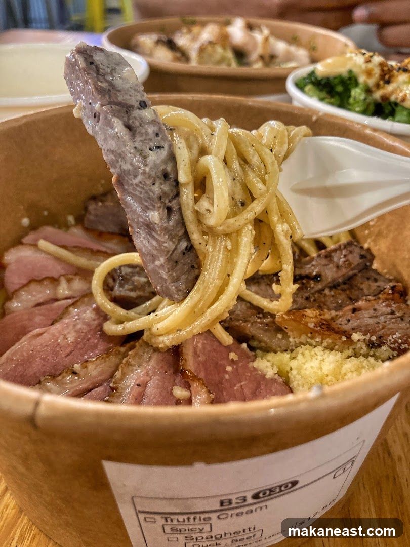 Truffle Cream Spaghetti with Beef and Duck