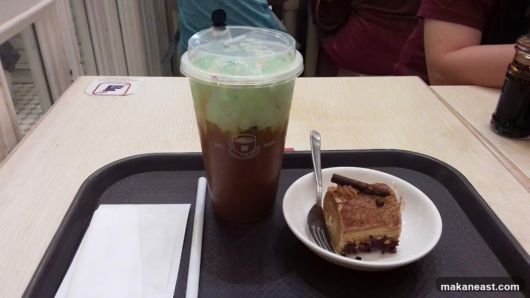 Beverage and dessert on a tray