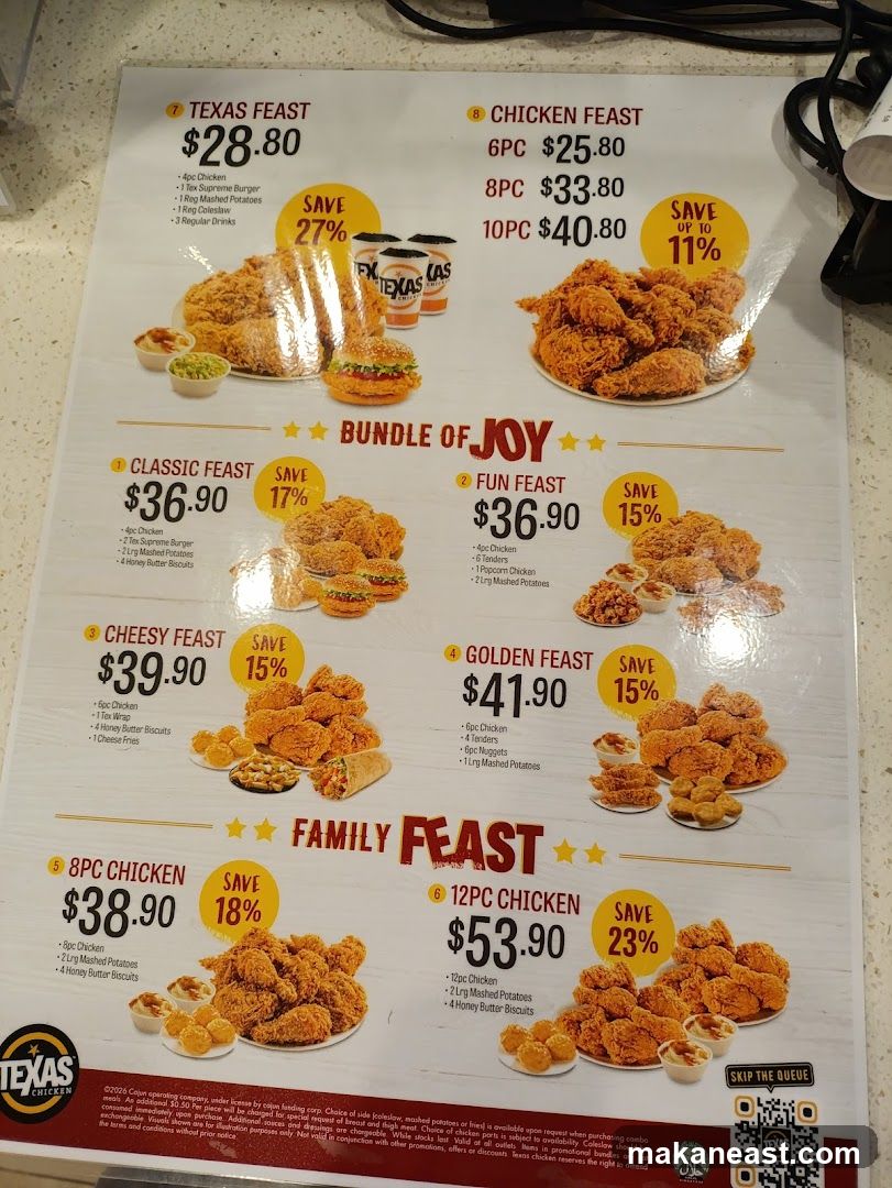 Texas Chicken Menu