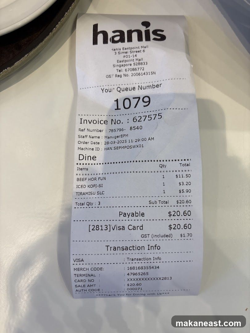 Receipt from Hanis
