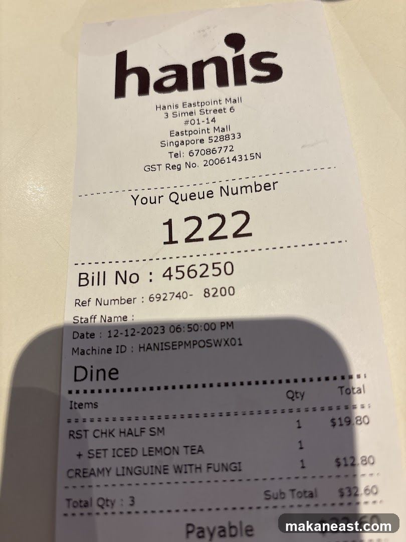 Receipt from Hanis