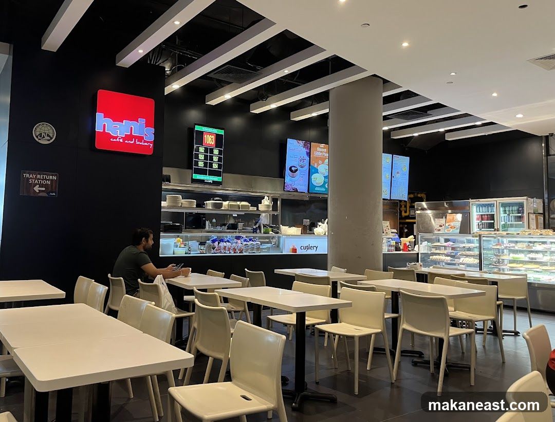 Cafe Interior with Seating and Display Cases