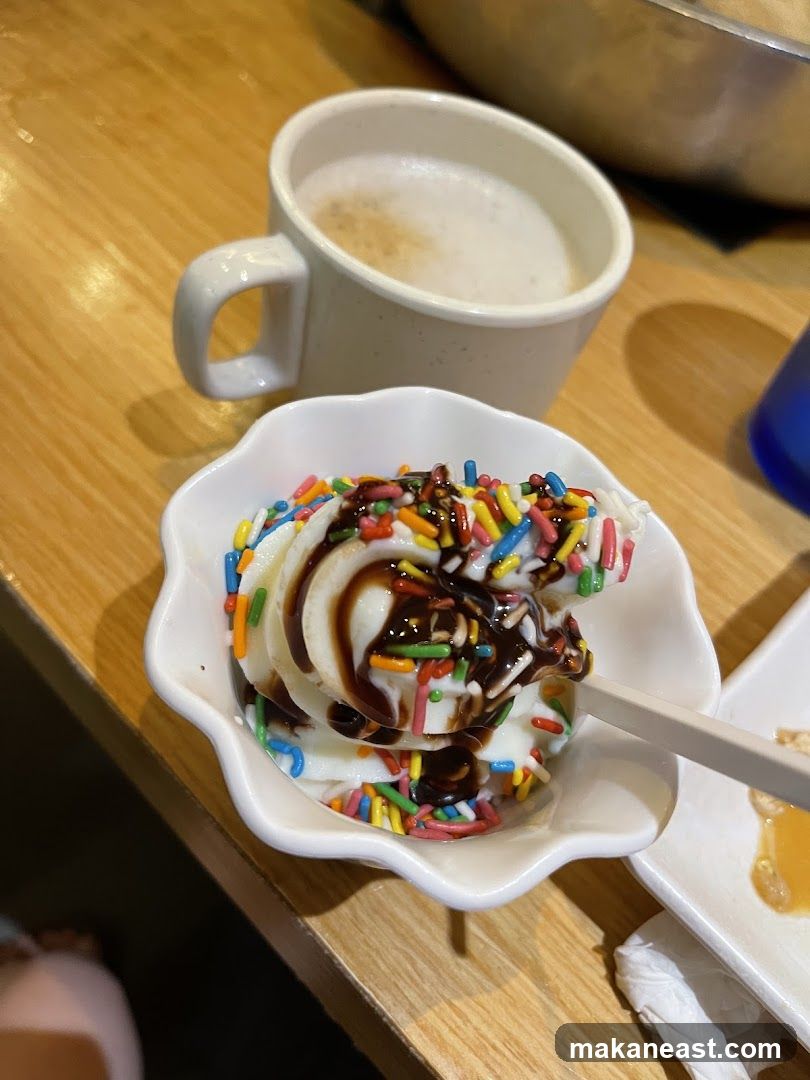 Soft Serve Ice Cream with Sprinkles and Chocolate Sauce