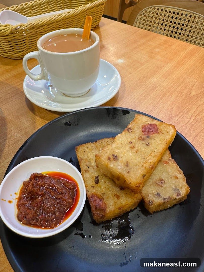 Fried Radish Cake with Chili Sauce and Tea