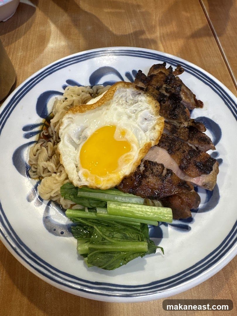 Noodles with Grilled Meat and Fried Egg