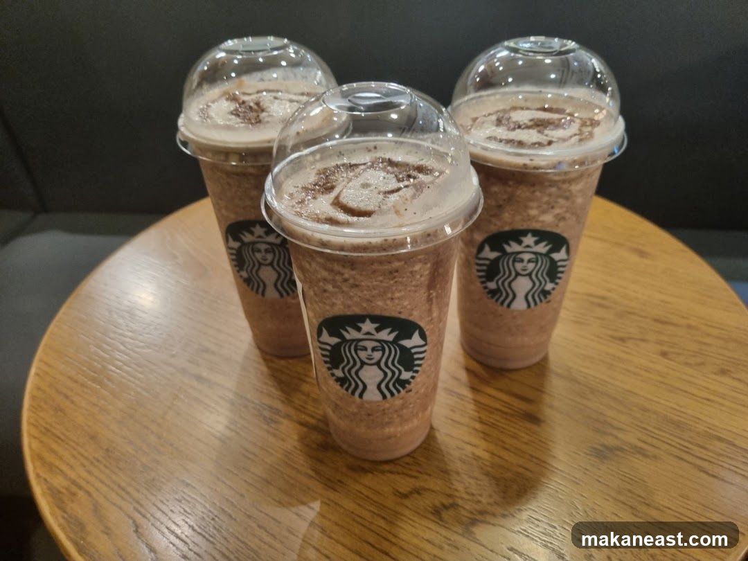 Three Frappuccinos on a Table