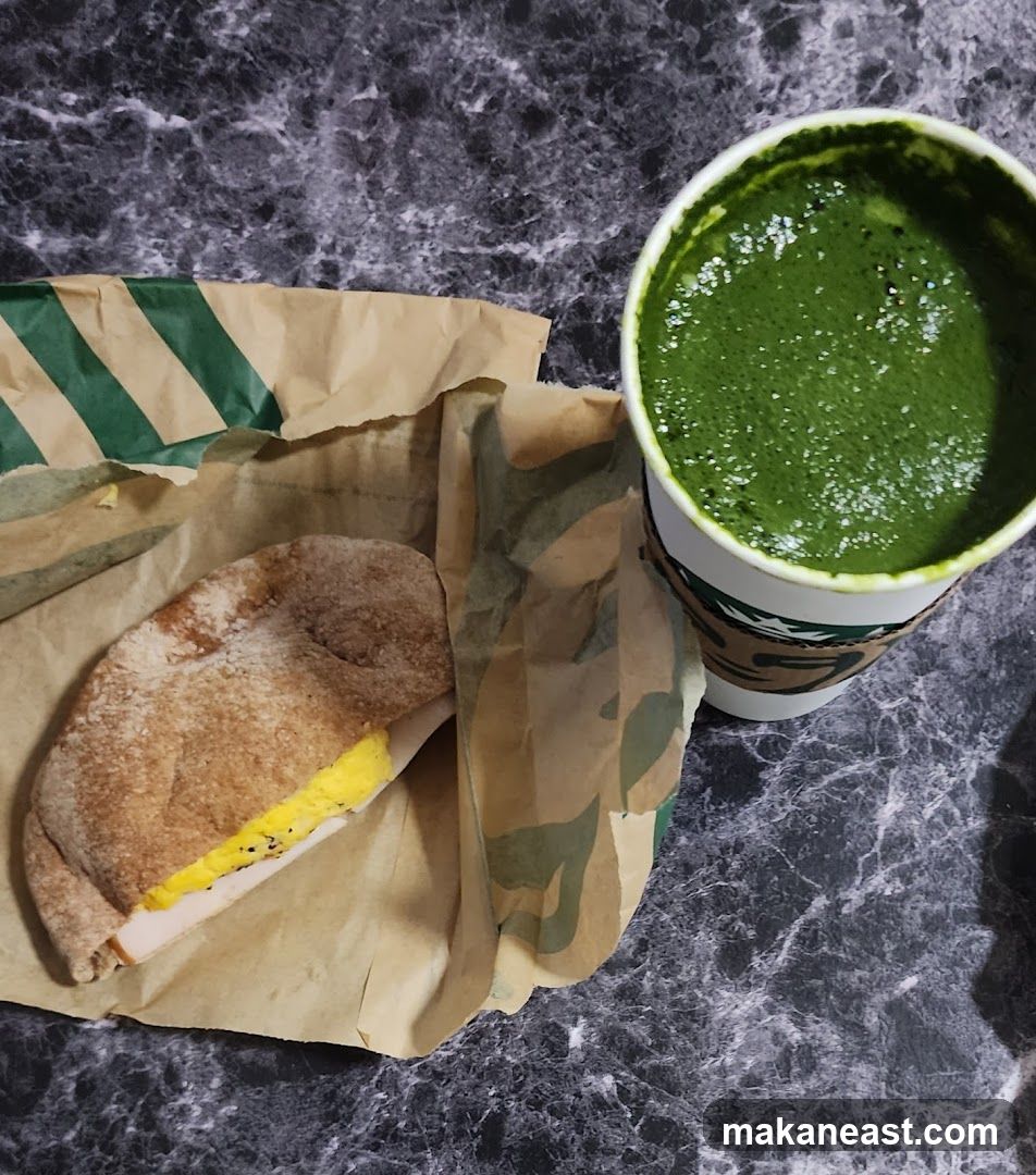 Breakfast Sandwich and Green Drink