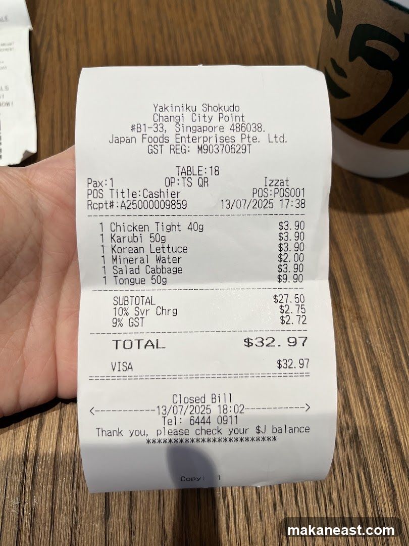 Yakiniku Shokudo Receipt