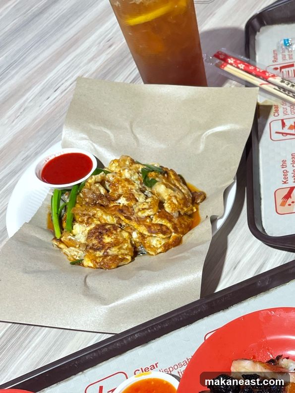 Oyster Omelette with Chili Sauce and Iced Tea