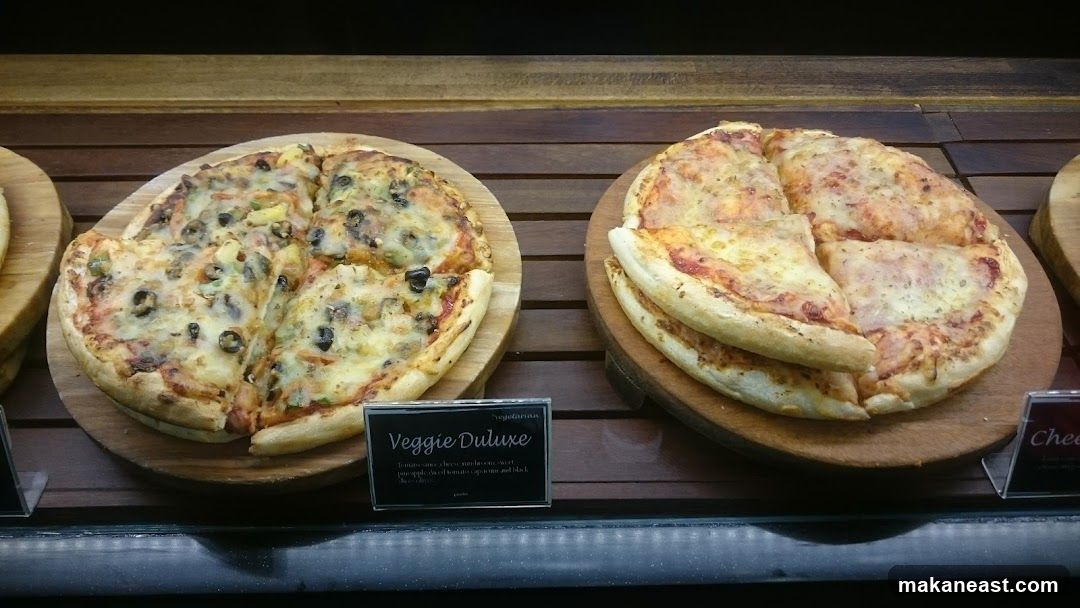 Pizzas on display