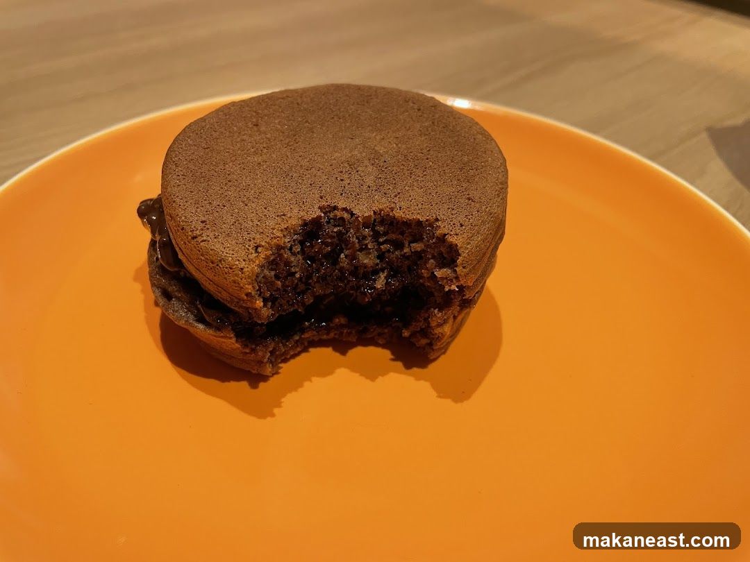 Chocolate Dorayaki with Bite Taken
