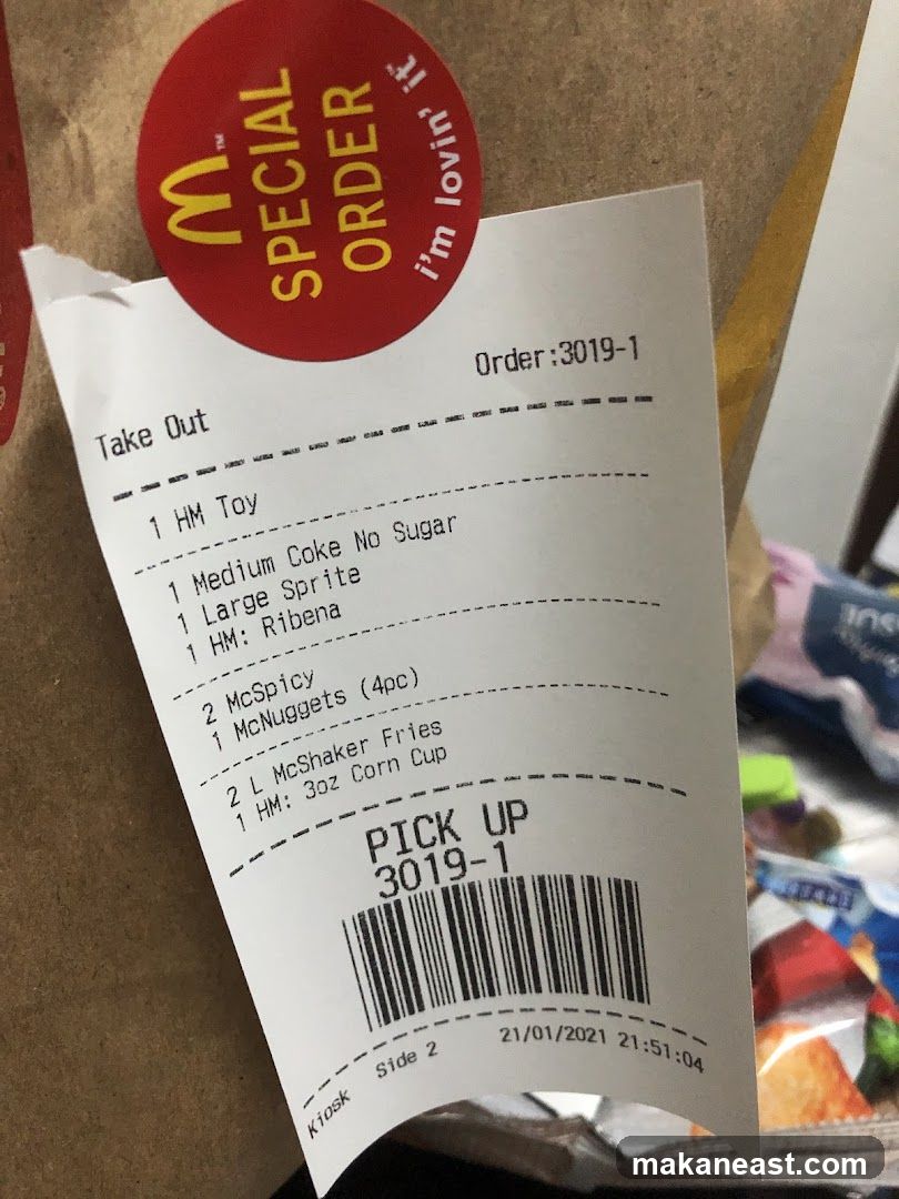 McDonald's Take Out Receipt