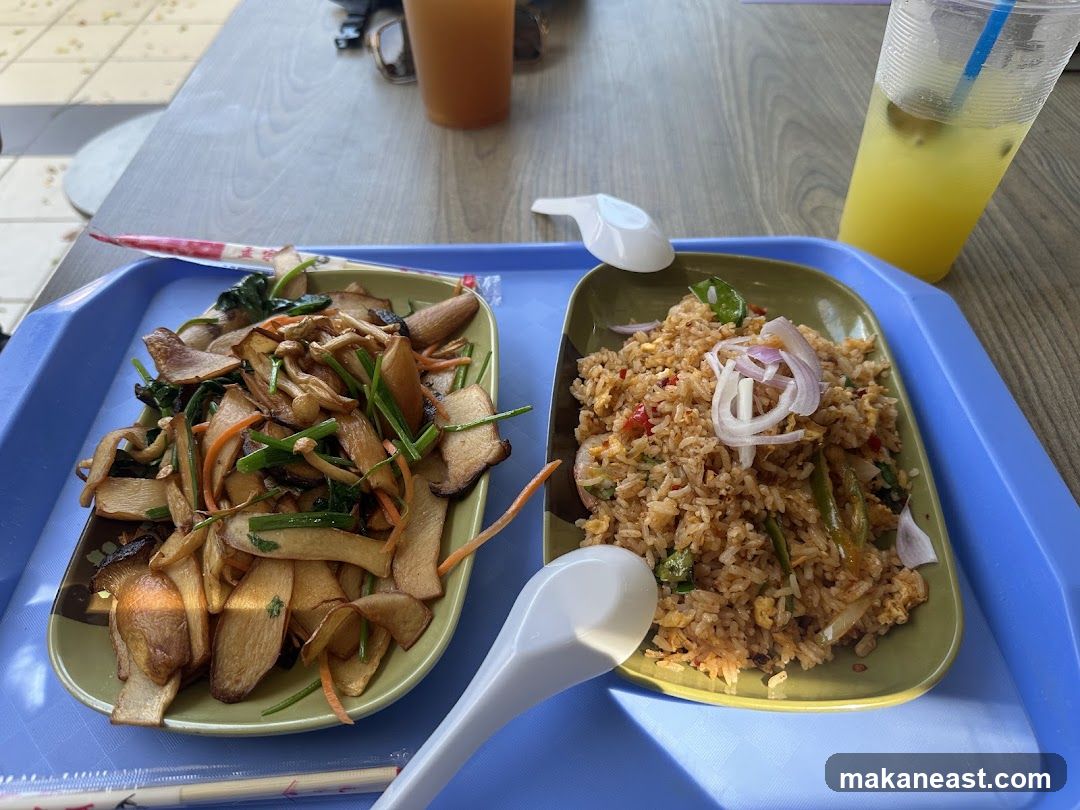 Fried Rice and Stir-Fried Mushrooms