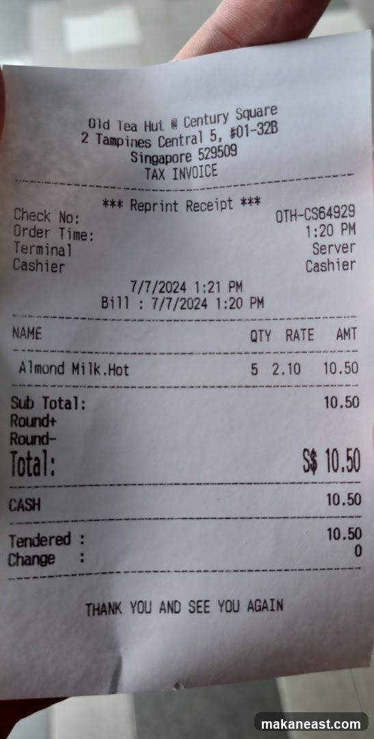 Receipt from Old Tea Hut