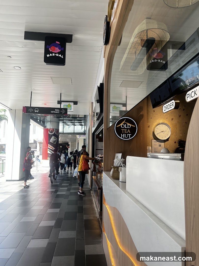Food stall counter with signage
