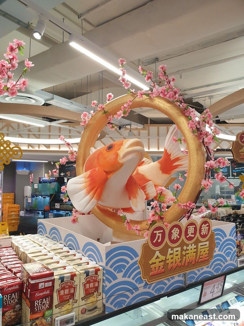 Chinese New Year Display with Koi Fish and Cherry Blossoms