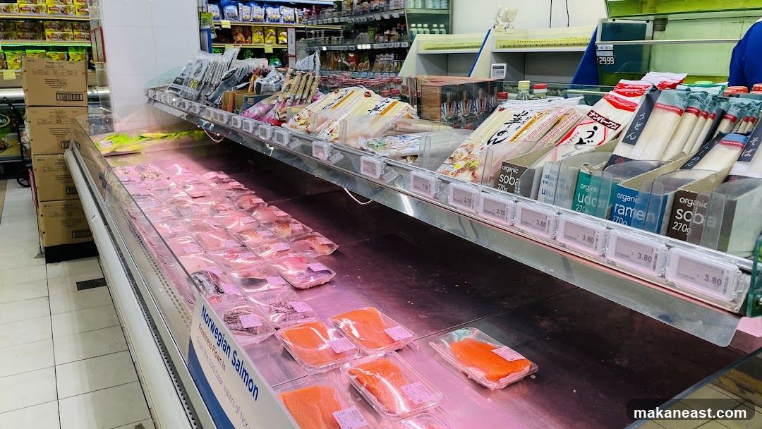 Supermarket Seafood and Noodle Display