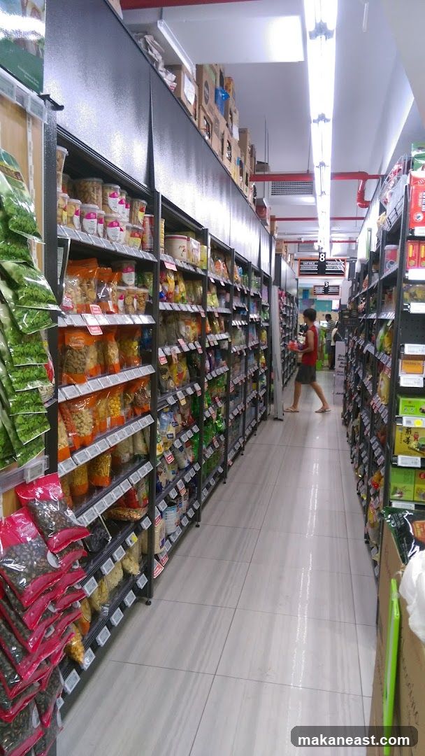 Supermarket aisle with food products