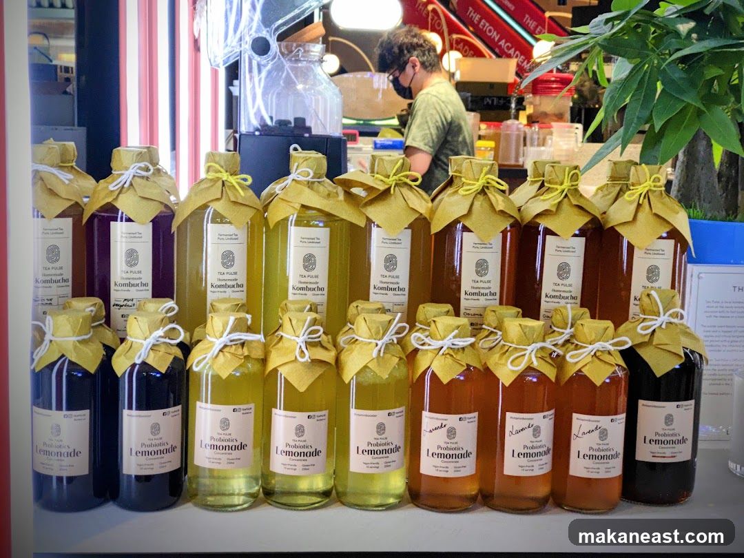 Bottles of Kombucha and Lemonade