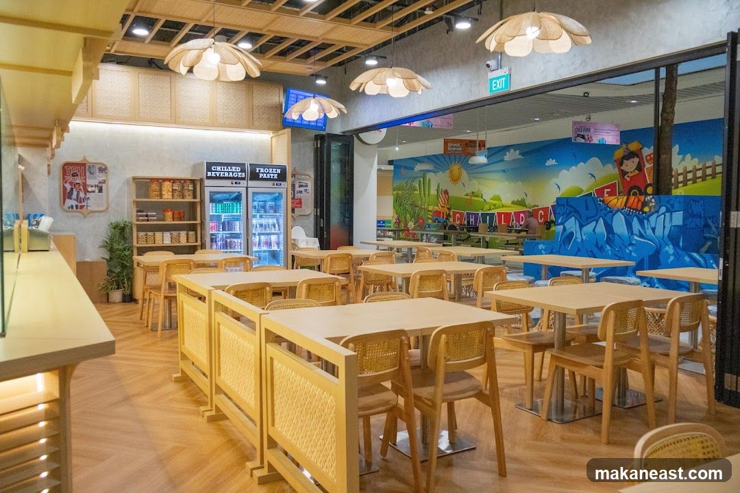 Restaurant Interior with Colorful Mural