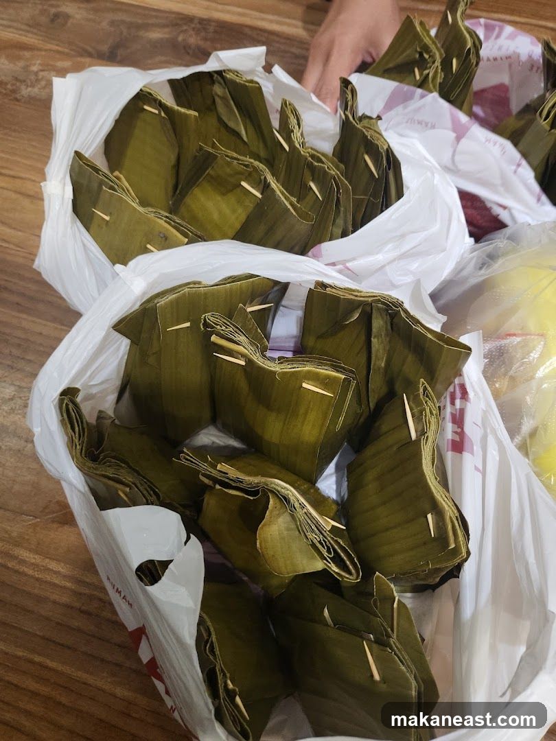 Food wrapped in banana leaves