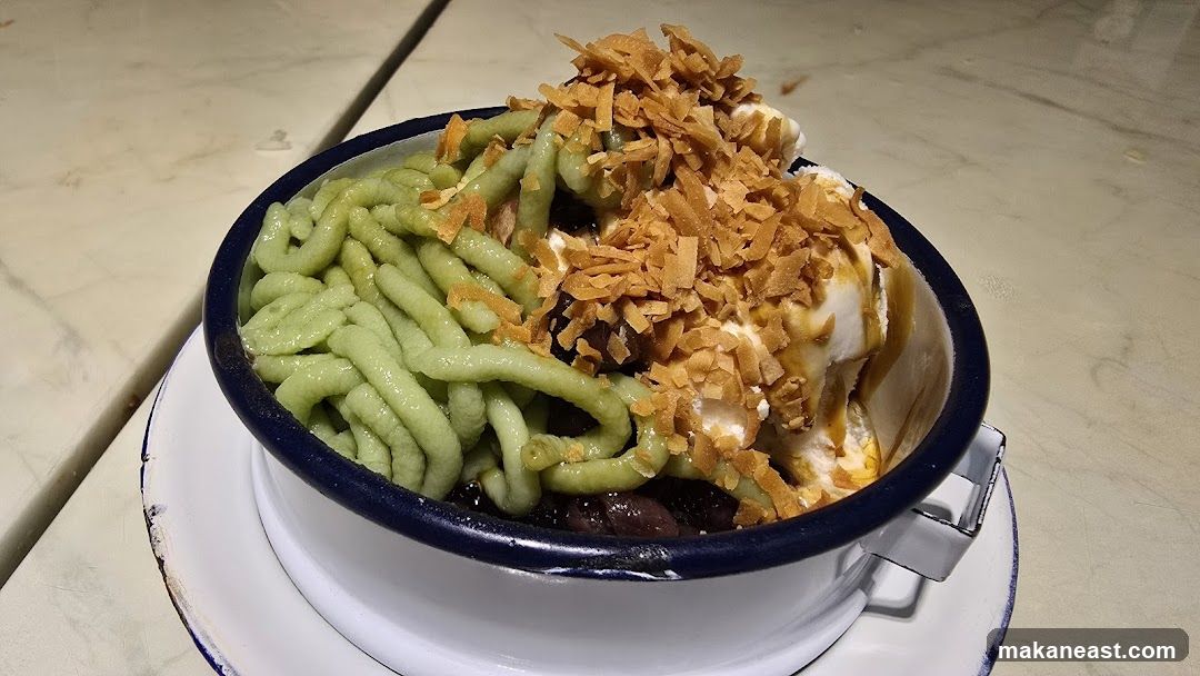 Dessert with Green Noodles and Ice Cream