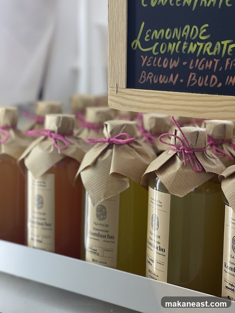 Bottles of Kombucha and Lemonade Concentrate