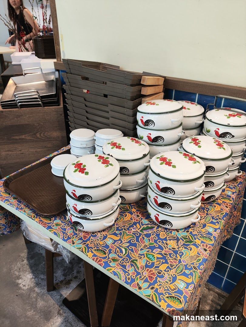 Stacked Enamelware Bowls with Rooster and Flower Design