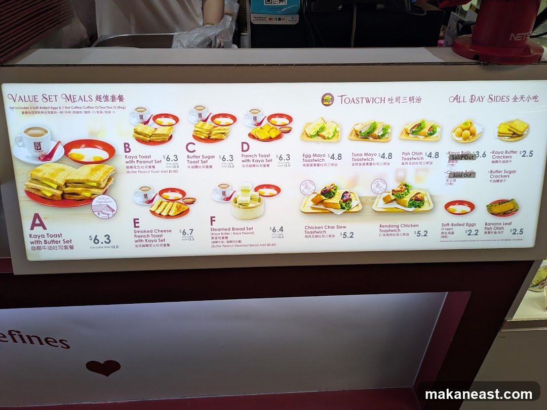 Value Set Meals & Toastwich Menu