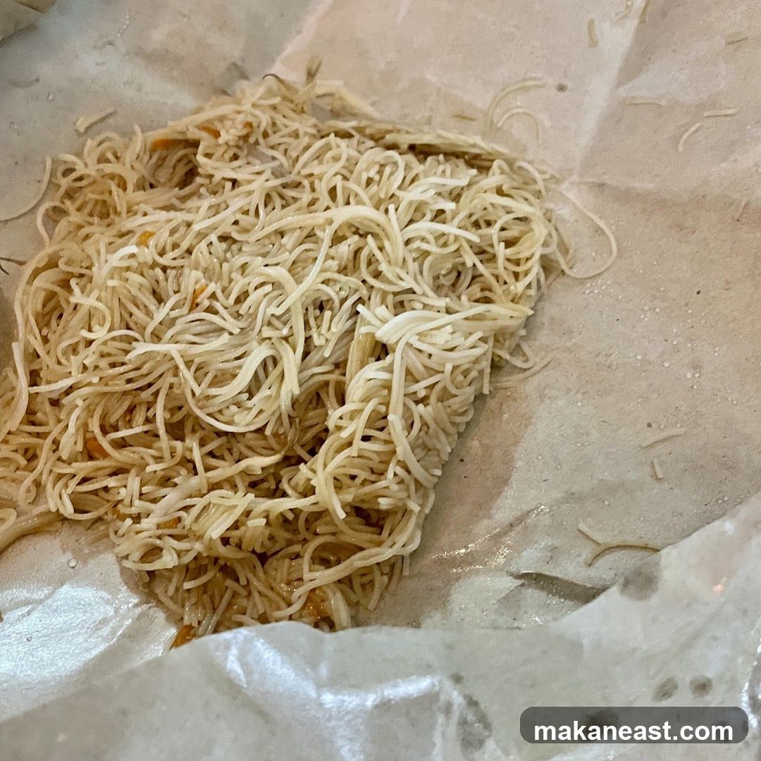 Noodles in paper wrapping