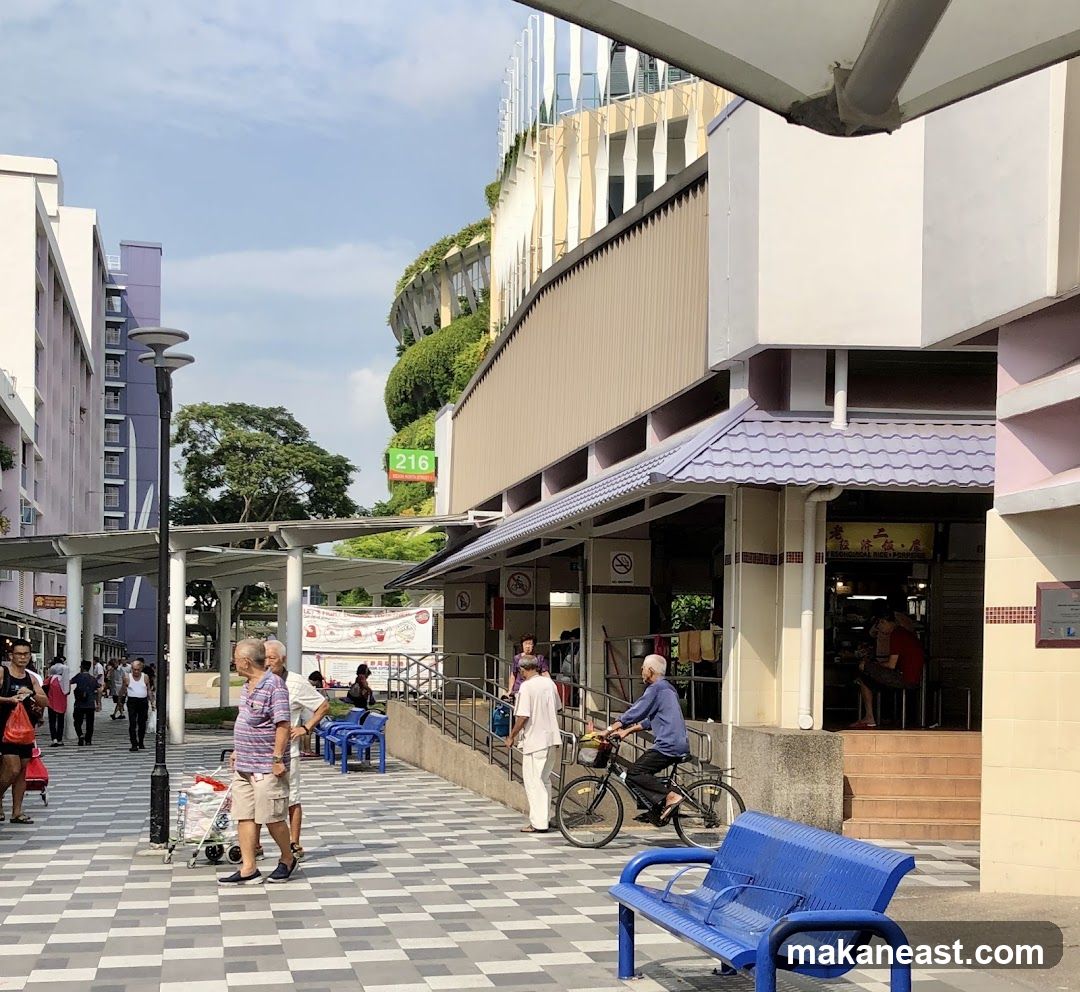 Outdoor food court with people