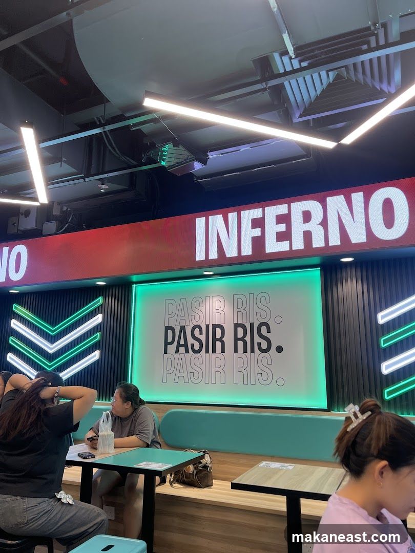 Interior of a restaurant with neon signs