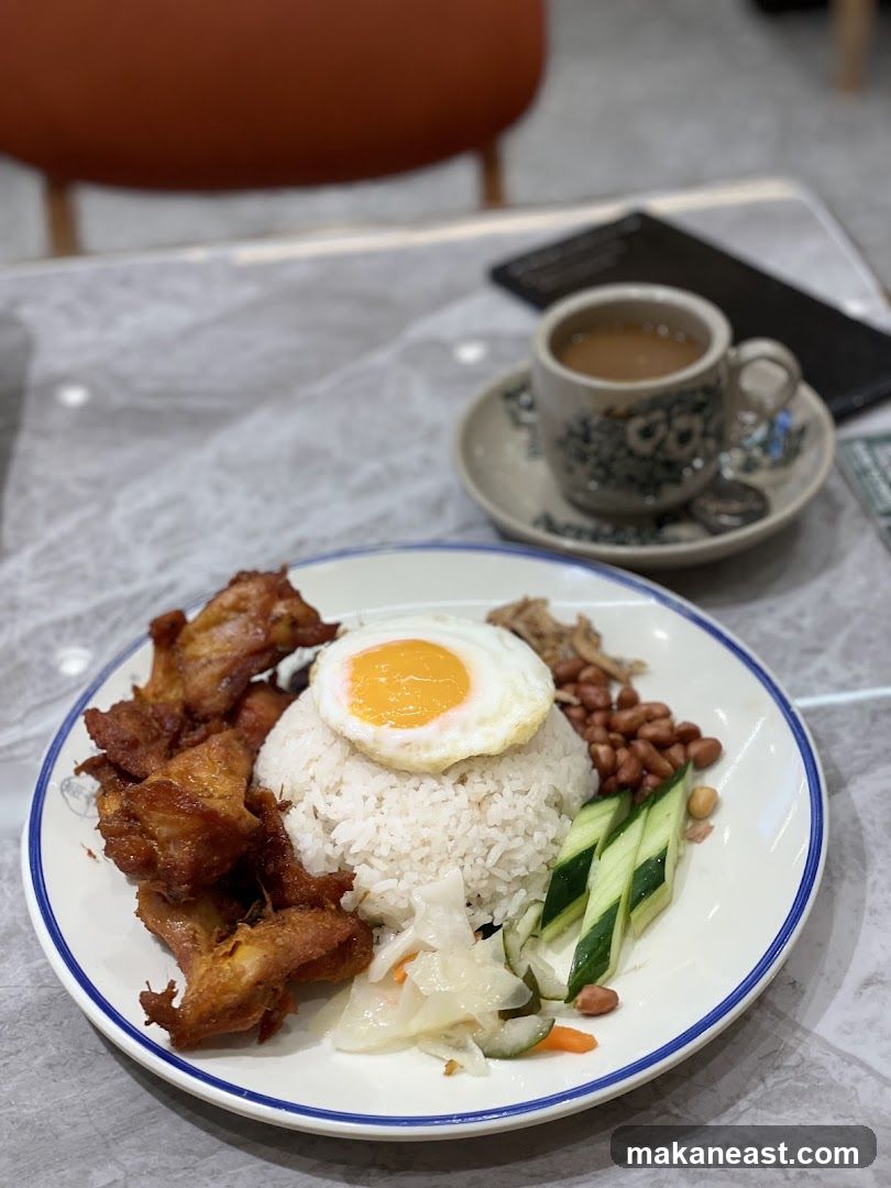 Nasi Lemak with Fried Chicken and Coffee