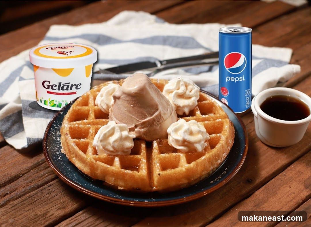 Waffle with Ice Cream and Pepsi