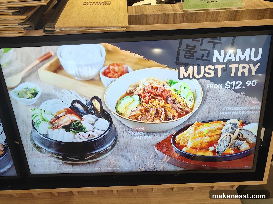 Namu Bulgogi Menu Display