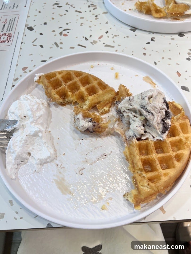 Waffles with Ice Cream and Whipped Cream